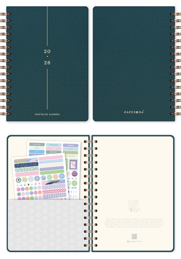 2026 A5 Spiralli Keten Haftalık Ajanda 12 Aylık - Koyu Yeşil Koyu Yeşil