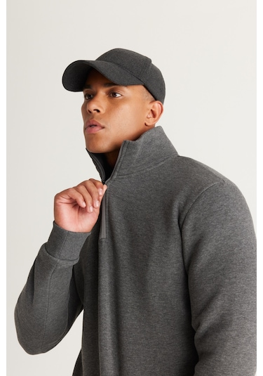 AC&Co / Altınyıldız Classics Standart Fit Normal Kesim İçi Polarlı Bato Yaka Pamuklu Erkek Sweatshirt Antrasit Melanj Antrasit AC&Co / Altınyıldız Classics Standart Fit Normal Kesim İçi Polarlı Bato Yaka Pamuklu Erkek Sweatshirt Antrasit Melanj Antrasit