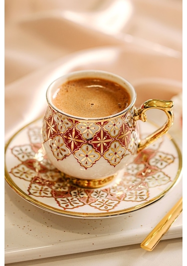 Nehir Rüya Porselen Kahve Fincan Takımı Seti 6 Kişilik Beyaz - Altın
