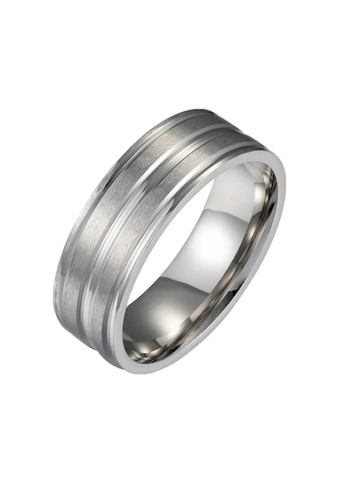 Boboman Punk Erkek Paslanmaz Çelik Yüzük - Siyah Oluk Düğün Takısı 8gümüş Gümüş