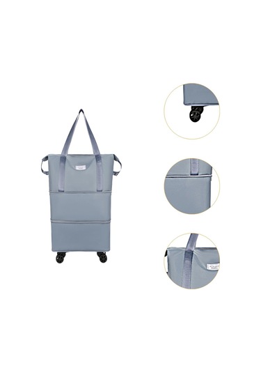 Homyl Katlanabilir Seyahat Çantası Tekerlekli Genişletilebilir El Mavi Çift Genişlet