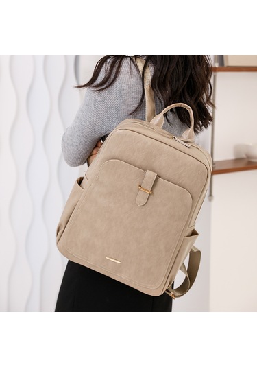 Retro Basit Kadın Sırt Çantası Moda Düz Renk Öğrenci Günlük Okul Çantası Büyük Kapasiteli Bayan Seyahat Sırt Çantası Yolcusiyah Diğer