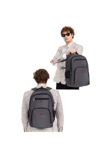 Dada 06 Apple Mocbook Uyumlu Usb Aparatlı Gri Laptop Sırt Çantası 14 İnç Darbe Emici Koruma