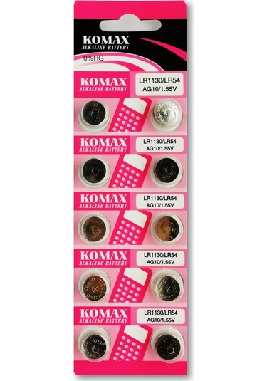 Komax AG10 LR1130 LR54 Alkalin 1.55 V Saat Pil 10'lu