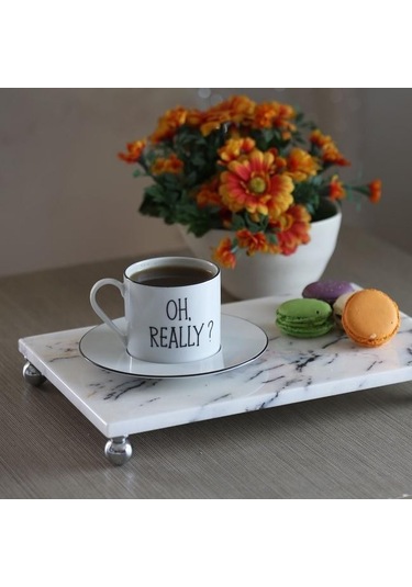 Akayev Mermer Leylak 30x20 Cm Gümüş Boncuk Ayak Sunum Tabağı Beyaz