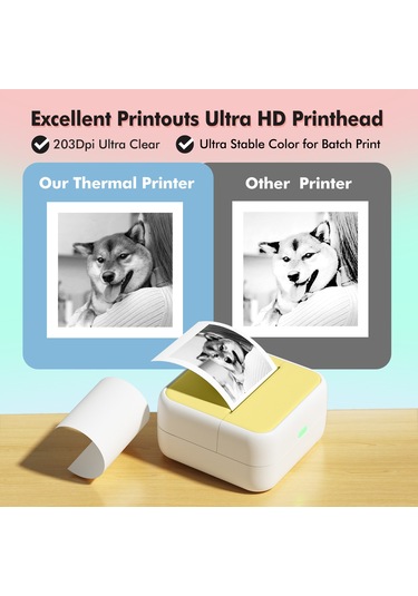 Yunboo S1 Mini Termal Etiket Yazıcı, 203dpi, Bluetooth, 1500mah Pil, 6'lı Termal + 5'li Yapışkan Kağıt, 5 Dil Kılavuzu