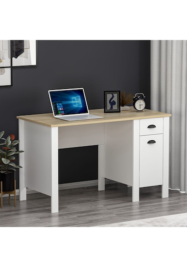 Optima Çalışma Masası - Beyaz / Meşe Beyaz / Meşe