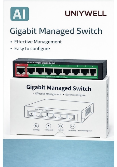 Unıywellgs108 Yönetilebilir Poe'siz Switch