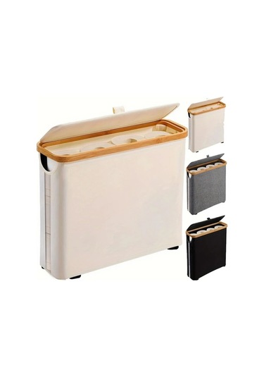 Sunshine011 Beige Renkli Bambu Kağıt Havlu Tutucu, Çift Bölmeli Banyo Depolama, Modern Tasarım Bej Renk