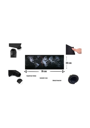 Appa Dünya 1 Oyuncu Mouse Pad 70X30 Cm Kaymaz Dikişli