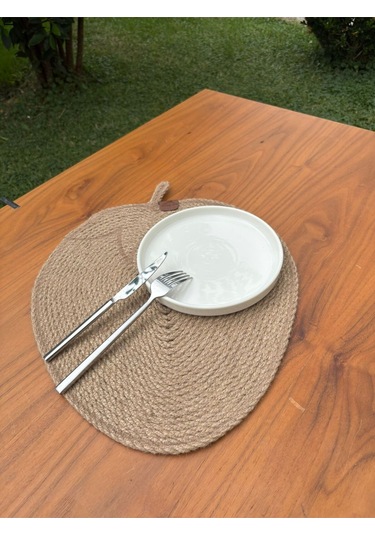 Doğal Jüt İp Elma Şekilli Amerikan Servis - Supla 38x35 Cm Şık Ve Rustik Dokunuş Natural