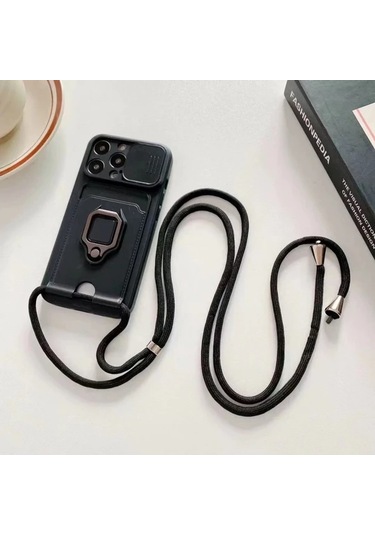 Honeybeeshop Pembe Renk İphone Uyumlu 11 Pro Max Katı Makaron Boyun Askılı Tam Kapak Yumuşak Telefon Kılıf