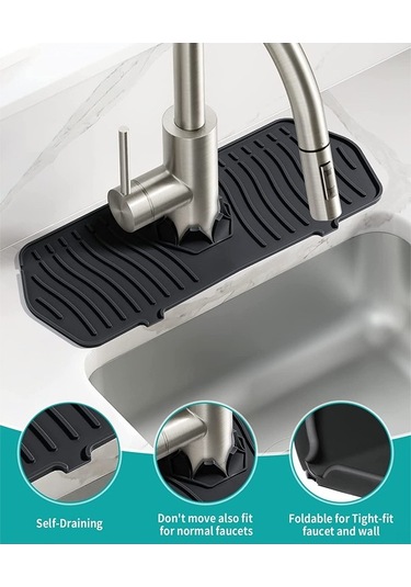 Createtech Silikon Sıçrama Önleyici Tepsi - Mutfak & Lavabo Koruyucu, Mat Siyah, Karavan & Çiftlik İçin Siyah