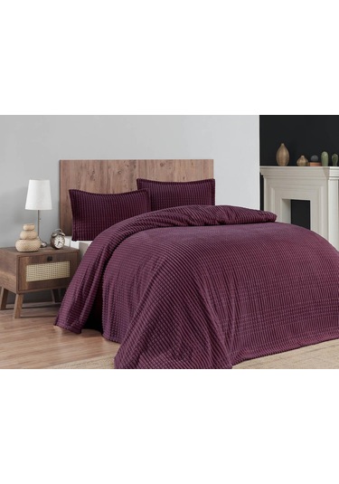 Merinos Modern Line 3 Parça Çift Kişilik Battaniye Seti Kutulu 220x240 Cherry Vişne