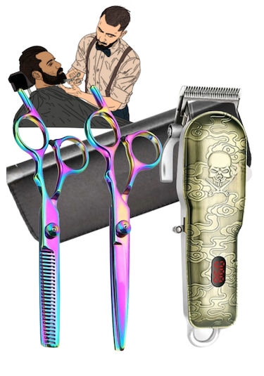 4 Parça Traş Makineli Saç Kesim Makas Seti Kuaför Berber Hazır Tı