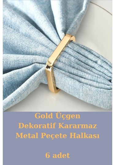 Gold Üçgen 6 Adet Dekoratif Peçete Halkası - Napkin Ring - Kararm