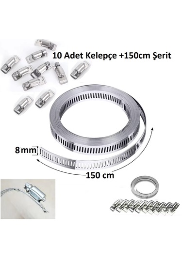 Yate10 Şerit Kelepçe 8mmx150cm Şerit 10 Adet Kelepçe