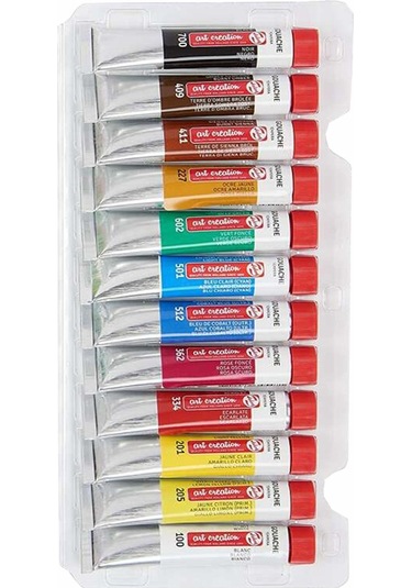 Talens 12 Renk Guaj Boya 1 Paket Art Creation Gouache Colour 12x12ml Guaj Boya Seti Canlı Renkler Tuval Resim Çok Renkli