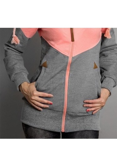 Novahub Bahar Kadın Ceket 2021 Moda Pembe Mavi Kapşonlu Kazak Fermuarlı Kapüşonlu Svetşört Kadın Ter Polerones Lacivert Lacivert