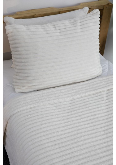 Linda 2 Parça Tek Kişilik Battaniye Seti - Ekru Ekru