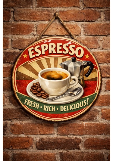 Mayeka Espresso Retro Temalı Cafeler Kahveciler Baristalar İçin Ahşap Duvar Kapı Dekoratif Süs Tablo 6