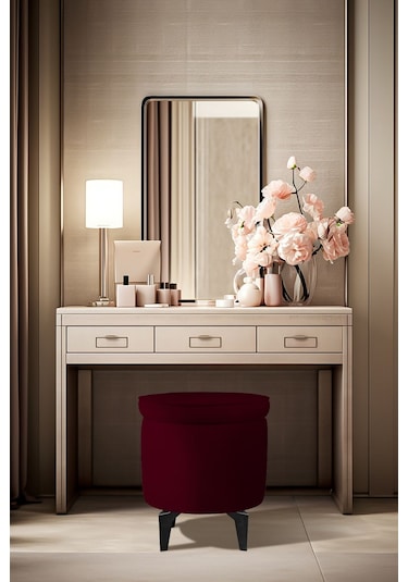 Gazzini Furniture Rio Retro Ayaklı Sandıklı Silindir Dekoratif Puf - Bordo