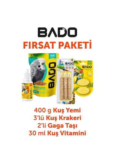 Bado Kuş Tanışma Paketi 4lü Yem+vitamin+kraker+gaga Taşı