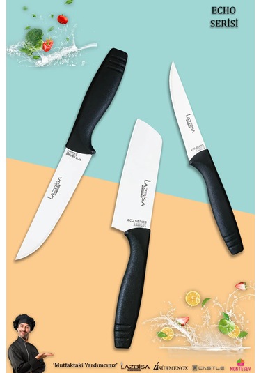 Eco Serisi Mutfak Bıçak Seti Et Ekmek Sebze Şef Bıçağı 3 Lü Set Siyah