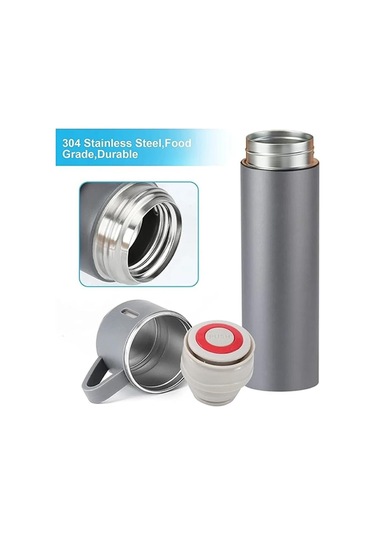 Kişiselleştirilebilir 3 Bardaklı Çelik Termos 05 Lt Gri Gri