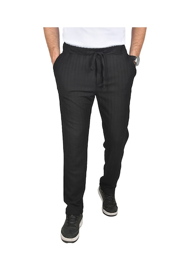 Deepsea Erkek Siyah Rahat Kesim Örme Kumaş Beli Lastikli İnce Spor Pantolon 2502216 Siyah