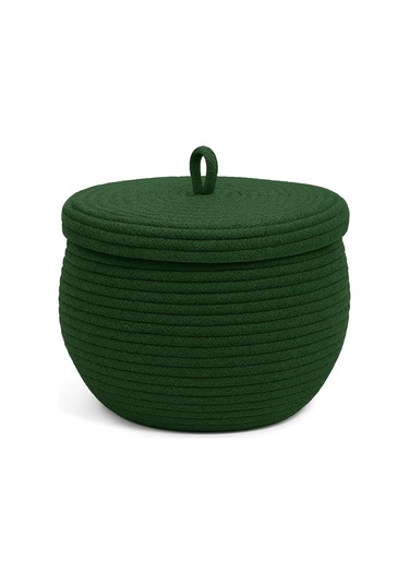 Mutfak, Banyo Ve Ev İçin Halat Hasır Sepet 17x21 Cm Kapaklı Saklama Sepeti Honeypot Yeşil