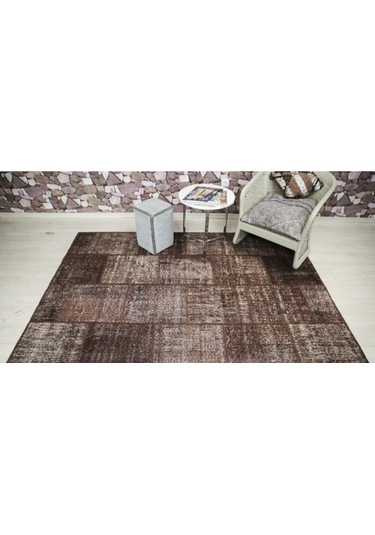 Patchwork El Dokuma Antik Anadolu Halısı Earth Kahverengi