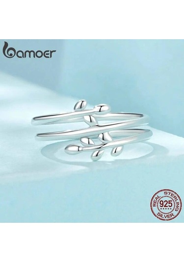 Bamoer 925 Ayar Gümüş Çok Katmanlı Yaprak Yüzük Şanslı Yapraklar Bildirim Yüzüğü Kadınlar İçin Söz Yüzüğü Moda Takı 7