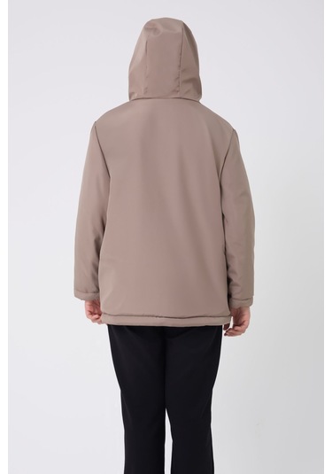 Kız Çocuk Vizon İçi Kürklü Su Ve Rüzgar Geçirmez Kapüşonlu 3 Cep Kışlık Mont & Kaban & Parka Vizon