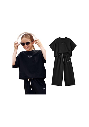 Kız Çocuk Yazlık Alt Üst Takım Siyah