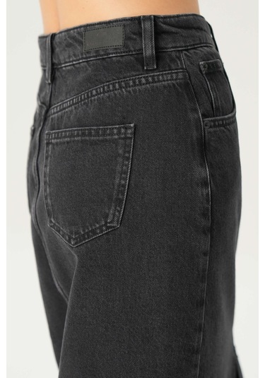 Antrasit Normal Bel Patı Fermuarlı Yırtmaçlı Maxi Jean Etek C 4532-049
