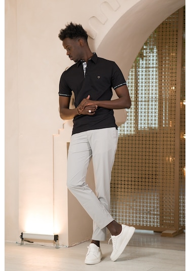 Paul Martin Regular Fit Yaka Garnili Pamuklu Polo Yaka T-shirt Siyah