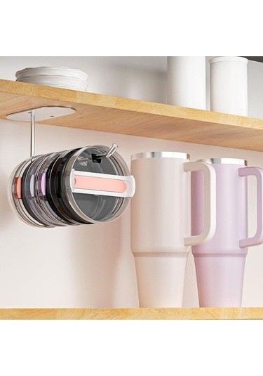 Ulzyvf 2'li Kapak Organizatörü - Yatay Dizayn, Kendinden Yapışkanlı, Dolap Altı, Çoklu Kapak Saklama, Paslanmaz Çelik Gümüş