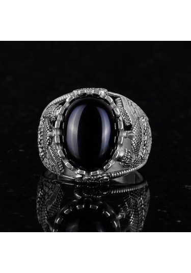 İslami Doğal Taş Yüzük, 925 Ayar Gümüş Yüzük Oniks Gümüş