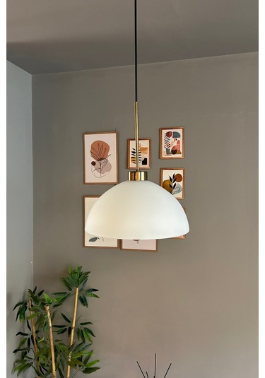 Perry Beyaz Cam Tekli Avize İnce Eskitme Başlık Retro Sarkıt Lamba Restoran Salon Aydınlatma Beyaz