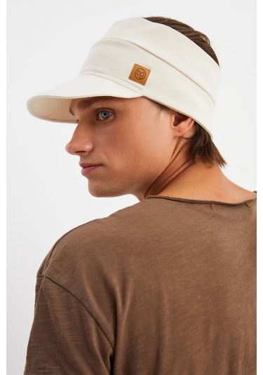 Erkek Uv Koruyuculu %100 Pamuklu Penye Tenis Golf Stil Vizör Şapka Siperlik - Tek Ebat / Bej Bej