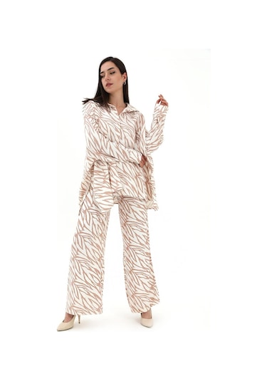 Zebra Desenli Alt Üst İkili Takım - Bej-bej Bej