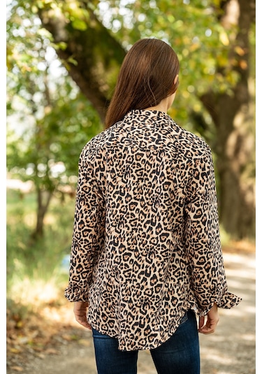 Verdeblanco Leopar Desenli Dijital Baskılı Uzun Kollu Relax Gömlek Leopar