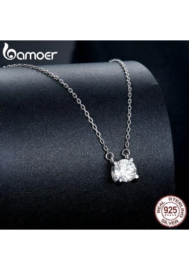 Bamoer D Renk Vvs1 Ex 1ct Mozanit Kolye Kadınlar İçin Düğün 925 Ayar Gümüş Kolye Boyun Zinciri Moda Takı, Seçenekler: 925 Silver