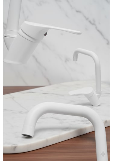 469845 Lavabo Banyo Bataryası Robot Duş Takımı Musluk Armatür Siyah Beyaz Krom Renk Beyaz