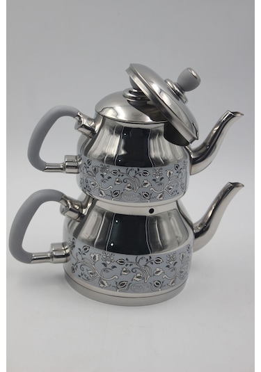Özkent K-331 Sembol Mini Çaydanlık Çiçek Desenli - Füme