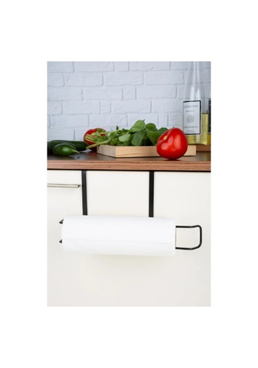 Siyah Dolap İçi Kağıt Havluluk Askı Metal, 28x13 Cm Pratik Mutfak Düzenleyici Siyah M