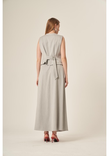 Ftz Women Kadın Yelek Etek Çizgili Takım Gri 31147 Gri