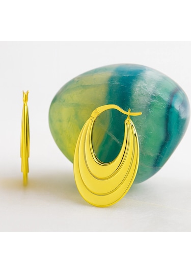 14k Altın Sallantı Oval Küpe, Halka Küpe Altın