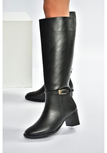 Fox Shoes V973600509 Siyah Kalın Topuklu Kadın Çizme Siyah